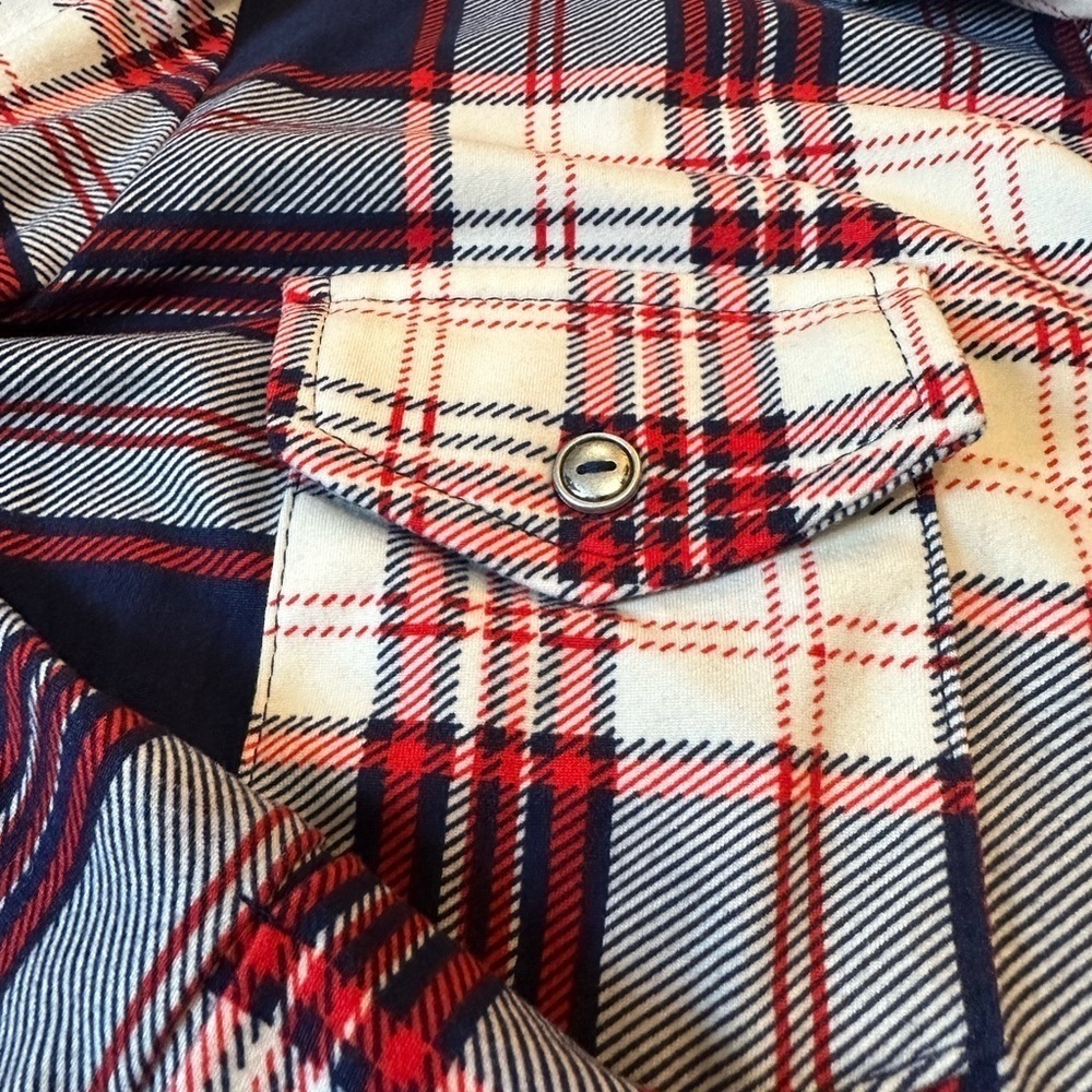 Market & Spruce Navy Red and White Plaid Button Down Shirt Size M with Stretch - Picture 4 of 7